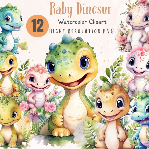 Cute Baby Dinosaurs Boho  | Watercolor Clipart | Children Art | Kids Wall Art | Nursery Decor | Baby Shower Clipart | Png Sublimation Design