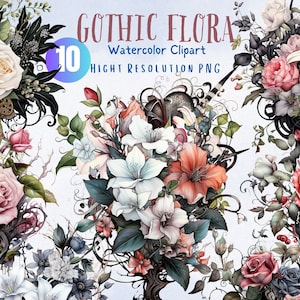 Gothic Floral | Flower Clipart | Watercolor | Magical Gothic Flowers | Dark Fairytale Fantasy | PNG  format instant download