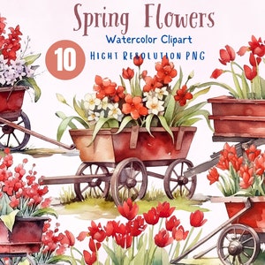 Spring Flower Watercolor Clipart ,Red Flora , Card , Wedding Invitation , PNG format instant download for commercial use
