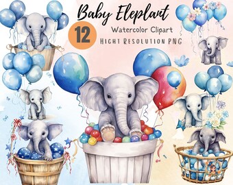 Elephant Watercolor With Balloons, Lilac, Lavanda | Mom and Baby | PNG ...