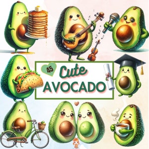 Cute Avocado Clipart | Watercolor  Illustrations | Nursery Decoration | Cute Fruit PNG Clipart | Avocado Sublimation PNG | Commercial Use