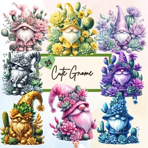 Flowering Cactus Gnome | Watercolor Clipart | Cactus gnome | Succulent gnome | Gnome With Succulent | Instant Download for Commercial Use