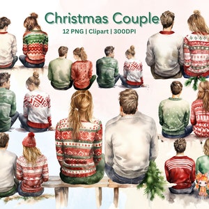 Christmas Couple In Love | Best Friends Clipart | Winter Lover | Sitting Lover | Romantic Couple  | Sitting Family Winter PNG