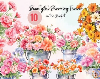 Beauty Bloom Flower Clipart, Watercolor 10 High Quality JPG, PNG - Card Making, Wall Art, Printable, Digital Paper Craft - Digital Download.