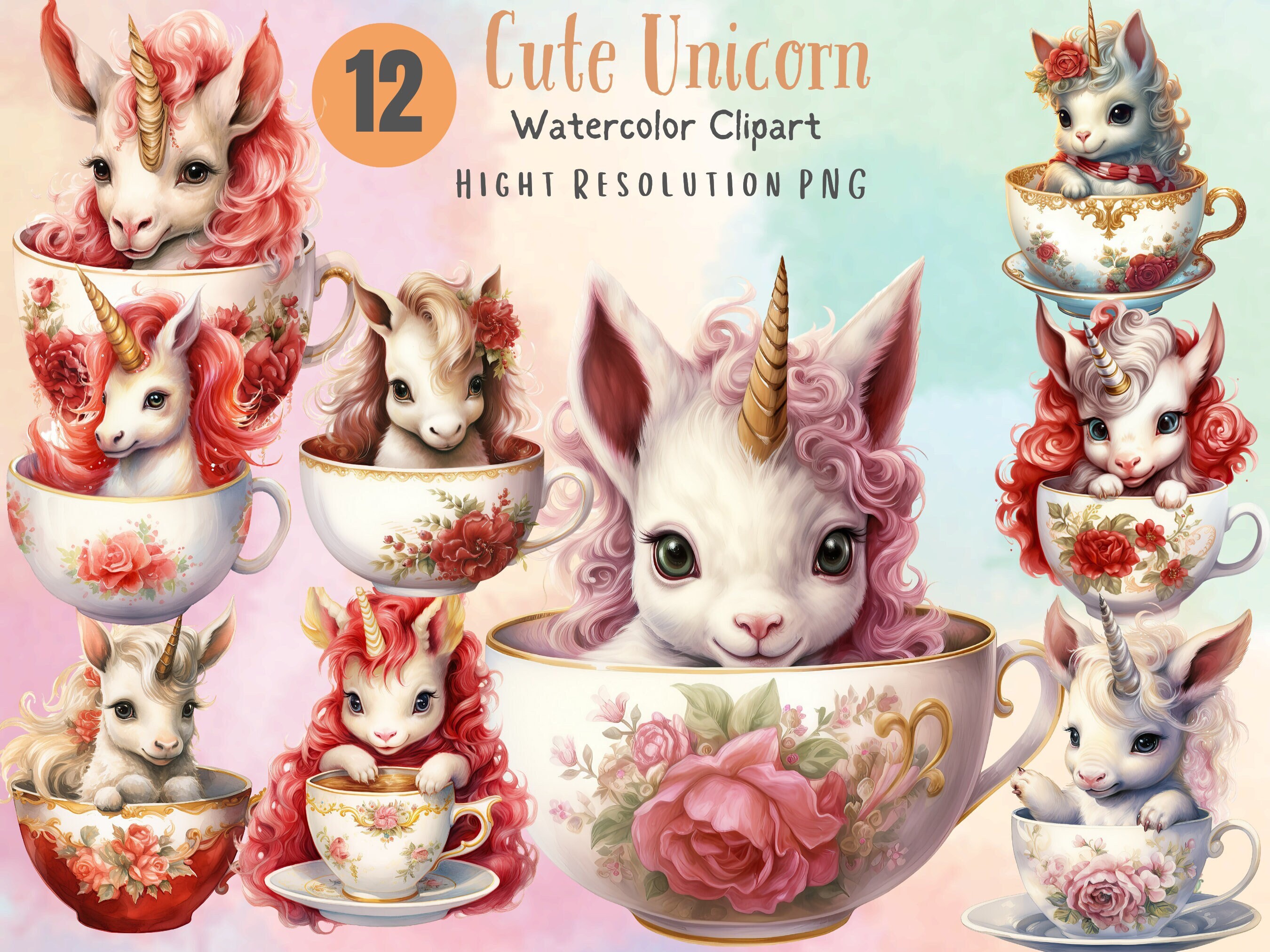 Watercolor Baby Unicorn Clipart: PNG Graphics (digital Download) - Etsy