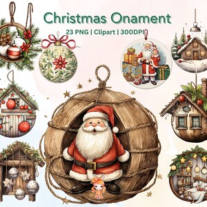 Christmas Ornament | Xmas Watercolor Sublimation Design | Christmas Santa Onament |  Santa Christmas Ornament PNG | Ornament Bundle
