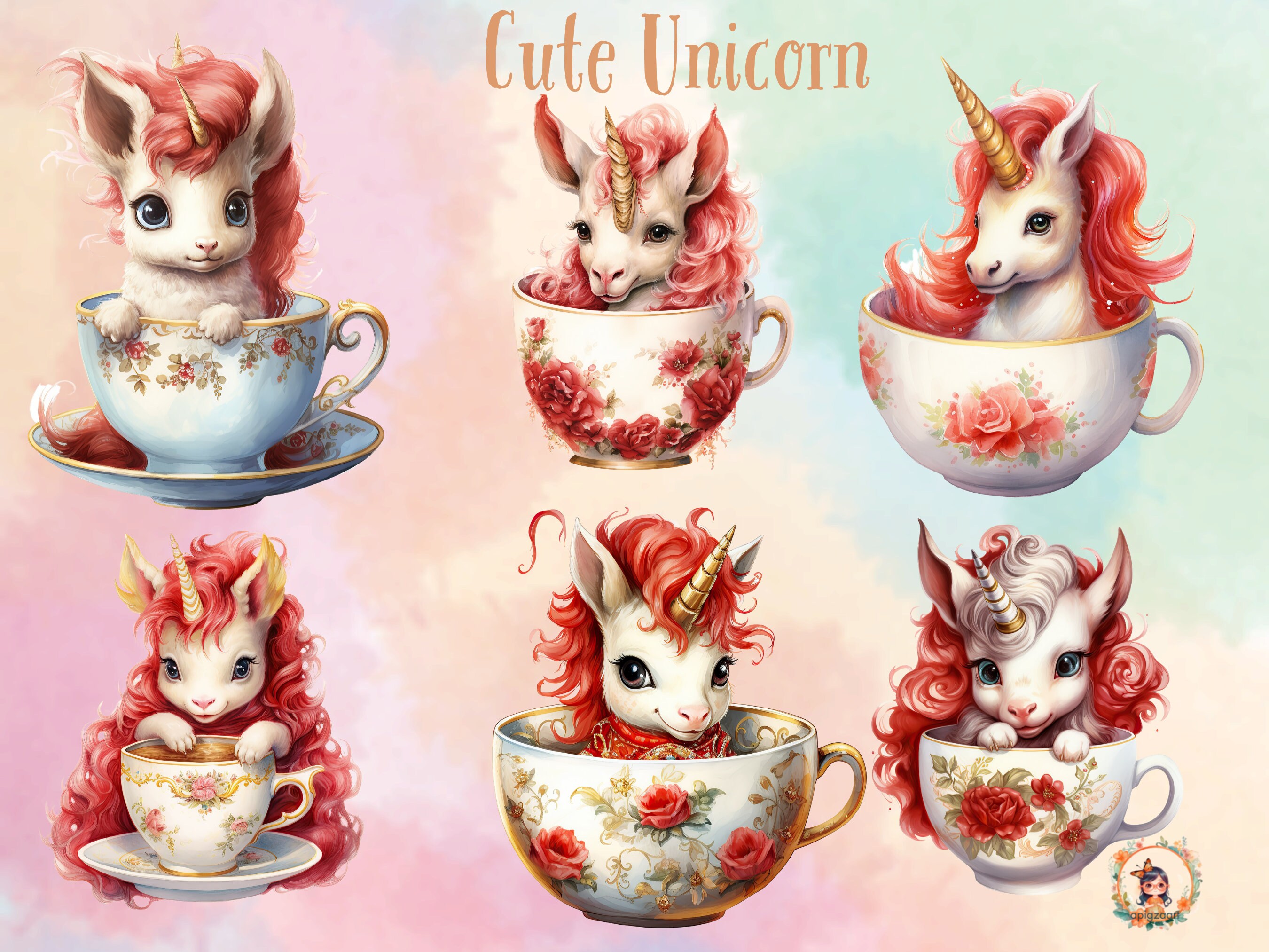 Watercolor Baby Unicorn Clipart: PNG Graphics (digital Download) - Etsy