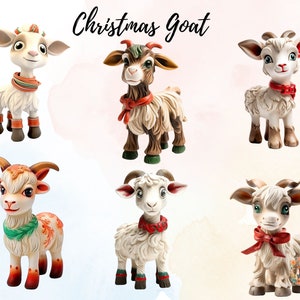 Christmas Goat Clipart Watercolor Illustrations Cute Goat Design Baby goat Christmas Nursery Wall Art image 2