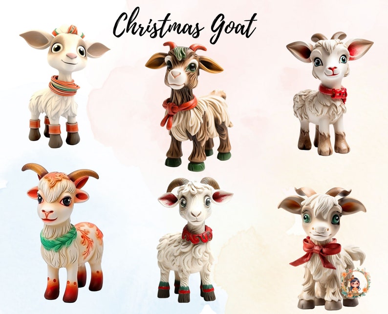 Christmas Goat Clipart Watercolor Illustrations Cute Goat Design Baby goat Christmas Nursery Wall Art image 2