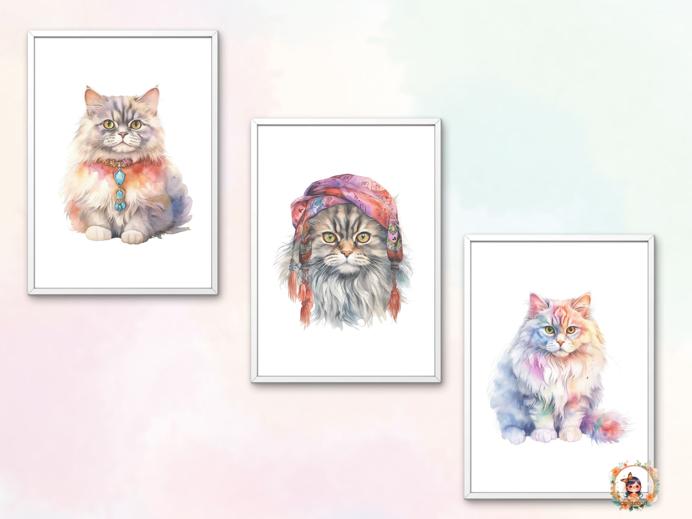 Persian Cat Clipart Watercolor Clipart Bundle Beautiful Cat Breed ...