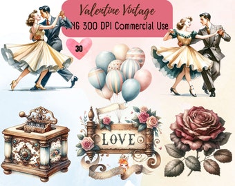 Valentine Vintage Clipart |  Romantic Couple |  Watercolor  Illustrations |  Valentine Day Design | Love Card