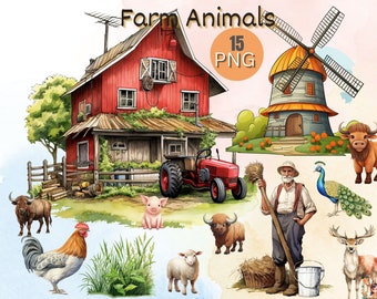 Farm Animals | Watercolor Clipart | Nursery Decor | Cute  Animals | Cute Farm clip art | Baby Shower | Cutefarm PNG  |