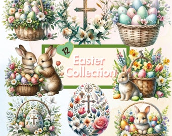 Watercolor Easter Rabbit | Easter Eggs Clip Art | Easter Png | Spring Clipart | Springtime Clipart |  Instant Download for Commercial Use