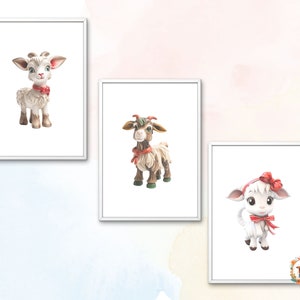 Christmas Goat Clipart Watercolor Illustrations Cute Goat Design Baby goat Christmas Nursery Wall Art image 6