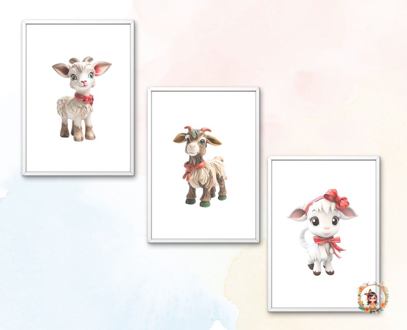 Christmas Goat Clipart Watercolor Illustrations Cute Goat Design Baby goat Christmas Nursery Wall Art image 6