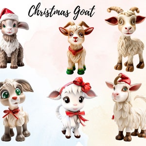 Christmas Goat Clipart Watercolor Illustrations Cute Goat Design Baby goat Christmas Nursery Wall Art image 3