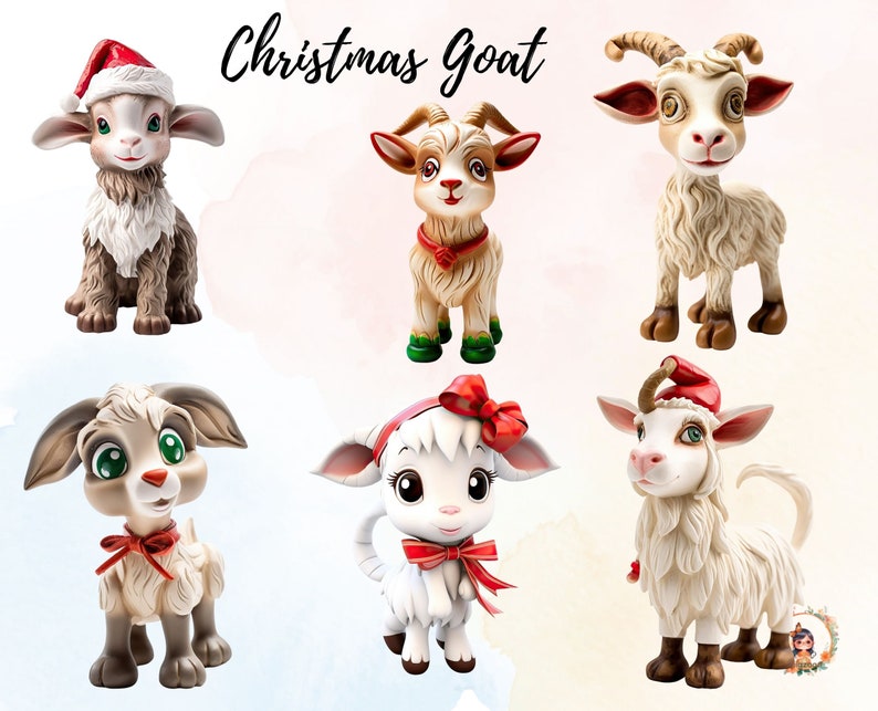 Christmas Goat Clipart Watercolor Illustrations Cute Goat Design Baby goat Christmas Nursery Wall Art image 3