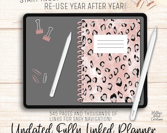 Pink Leopard Undated Digital Planner: Sunday/Monday Start (Goodnotes, Noteful, Noteshelf