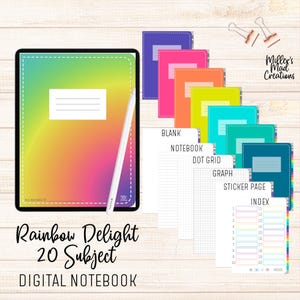 Rainbow 20-Subject Digital Notebook for Goodnotes, Noteshelf, Notability (Digital Download)