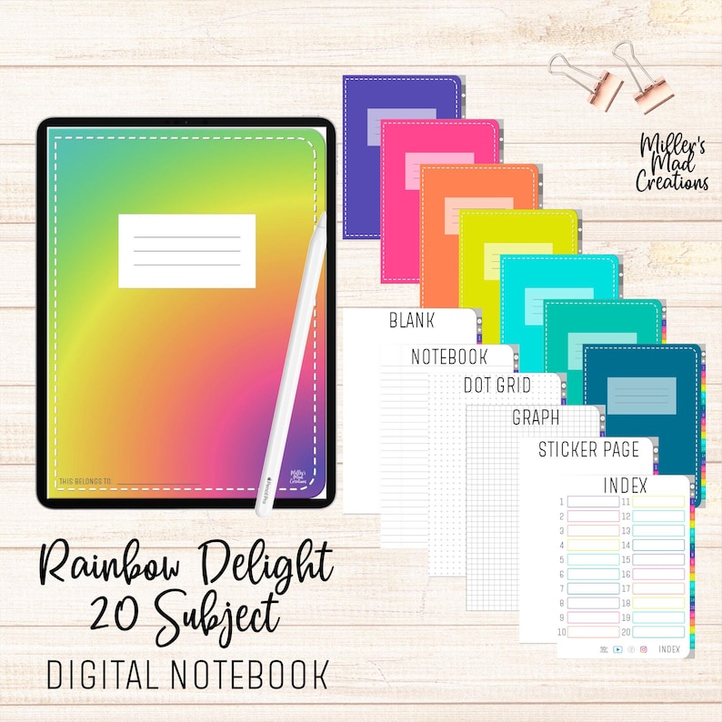 Goodnotes、Noteshelf、Notability 対応 Rainbow 20 テーマ デジタル ノートブック (デジタル ダウンロード) 画像 1