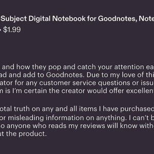 以下が含まれることがあります： Goodnotes、Noteshelf、Notability向けのRainbow 20-Subjectデジタルノートブックの製品レビュー。5つ星の評価と、鮮やかな色、ダウンロードのしやすさ、アイテムの全体的な品質を称賛するテキストが表示されています。