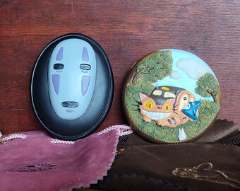 Vintage* Original Ghibli Catbus, No Face Makeup Mirror • My Neighbor Totoro, Spirited Away Compact Pocket Portable Hand Mirror • Ghibli Gift