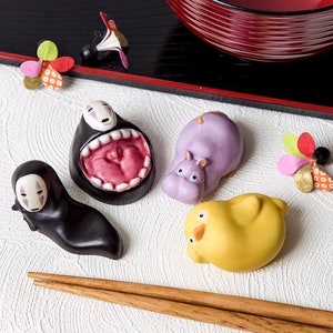 Original Ghibli Ceramic Chopsticks Rest Set of 4 Spirited Away Figure/Figurine/Interior Home Decor No Face/Bo Mouse Studio Ghibli Gift image 2