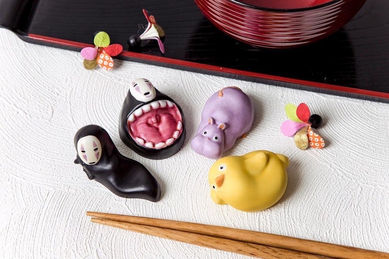 Original Ghibli Ceramic Chopsticks Rest Set of 4 Spirited Away Figure/Figurine/Interior Home Decor No Face/Bo Mouse Studio Ghibli Gift image 2