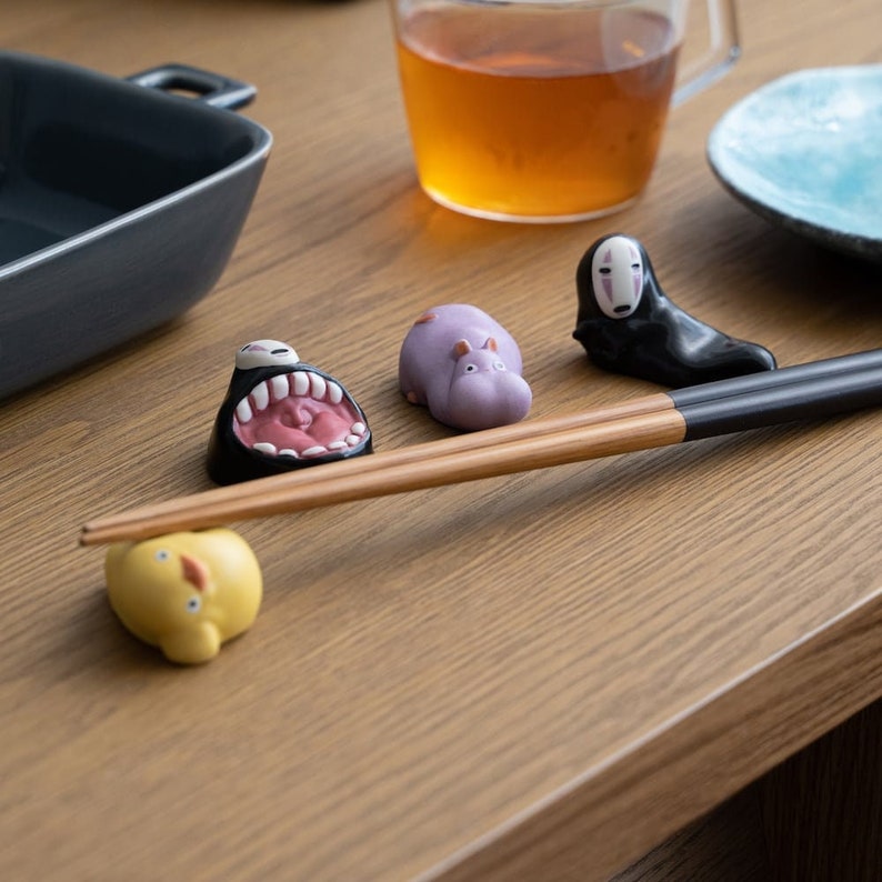 Original Ghibli Ceramic Chopsticks Rest Set of 4 Spirited Away Figure/Figurine/Interior Home Decor No Face/Bo Mouse Studio Ghibli Gift image 1