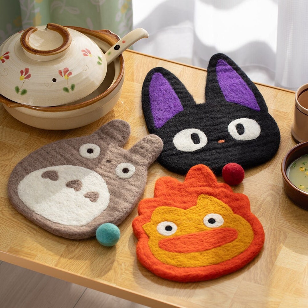 Original Studio Ghibli Handmade Wool Trivet Totoro, Howl, Kikis Delivery Large Coaster/place Mat