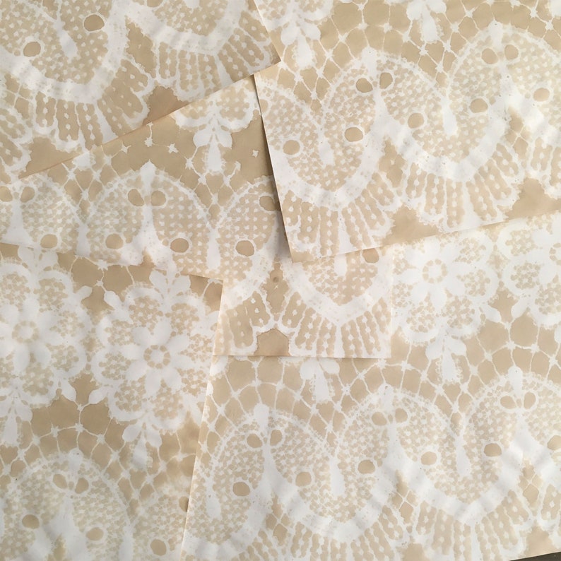 Horizontal Guipure Lace Pattern Paper Coffee Dyed 11 x 8 12