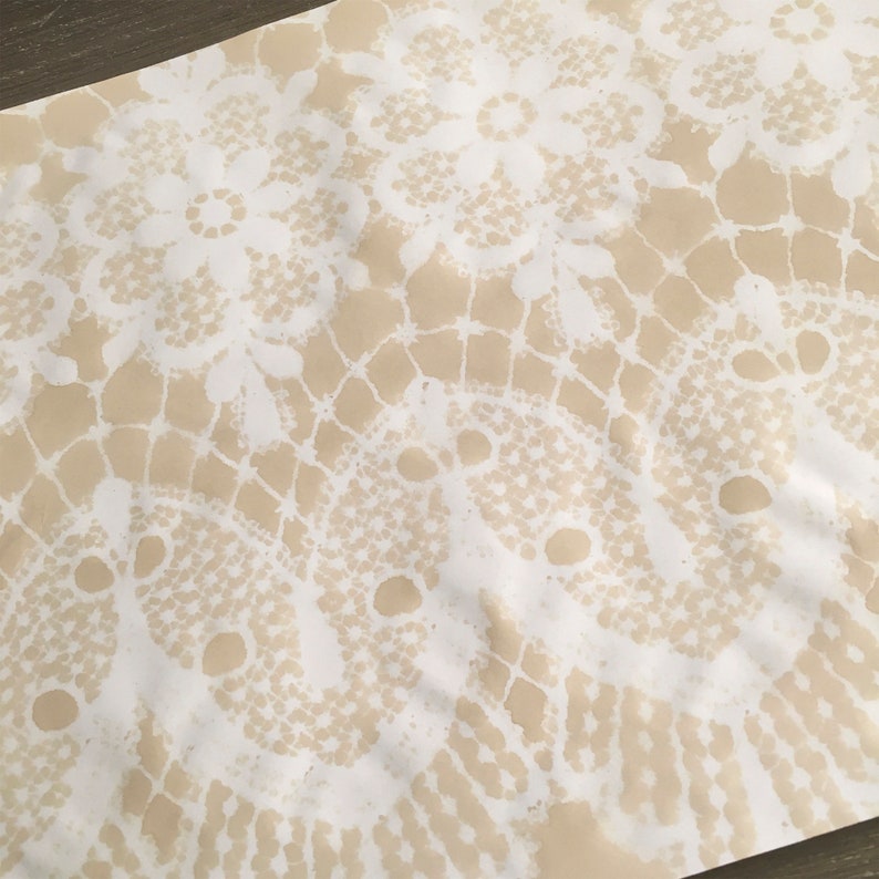Horizontal Guipure Lace Pattern Paper Coffee Dyed 11 x 8 12