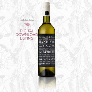 Wedding Thank You Text Collage Chalkboard Wine Label- Printable DIGITAL DOWNLOAD