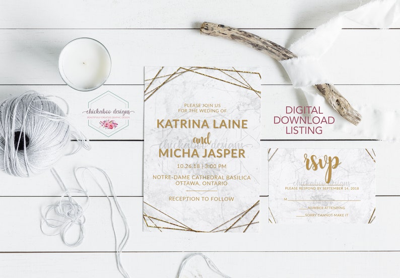 Golden Geometric Marble Wedding Set Digital Download Printable DIGITAL DOWNLOAD