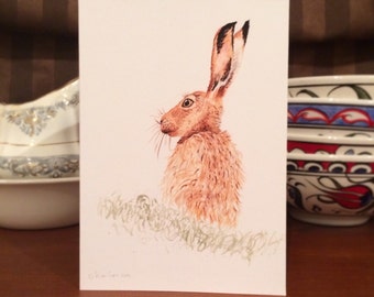 Hare recycled greetings card
