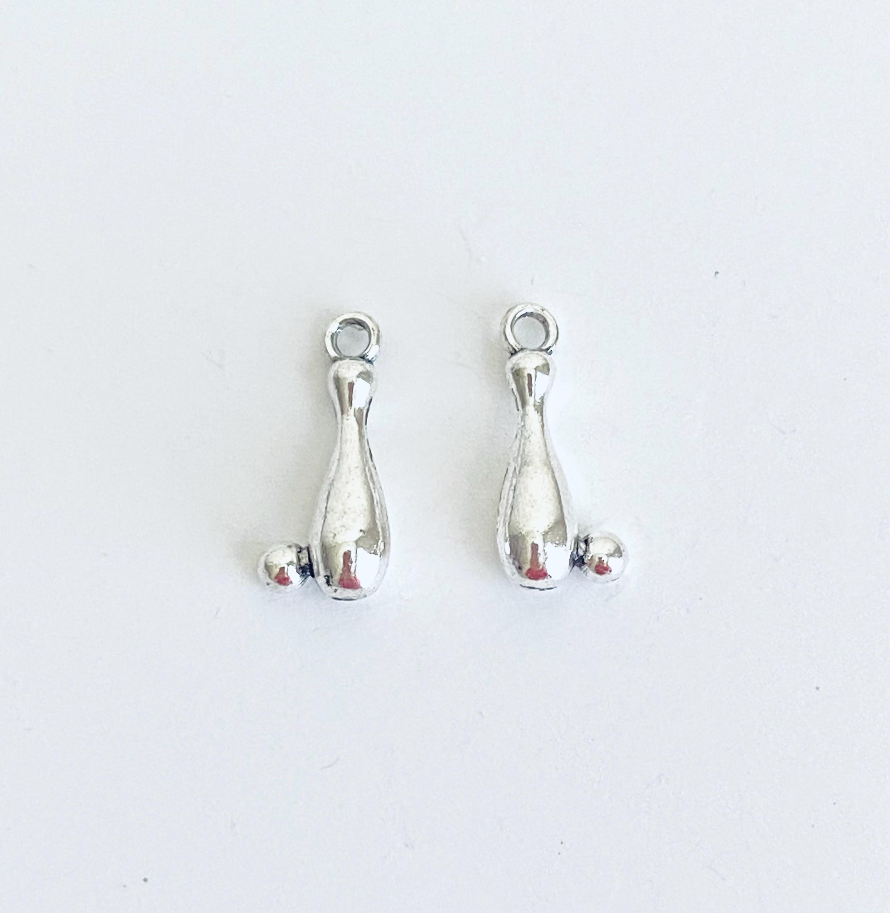 Bowling Charm. Bulk Bowling Ball Charms. Balling Pin Charm. 3D Silver Tone Bowling Pendant. Handmade Jewelry Supplies. Craft Supplies