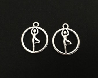 Yoga Charm.  Lot of 10 / 20 / 30 / 40 / 50 / 100 PCS Silver Tone Yoga Charms. Handmade Jewelry Pendants. Craft Supplies.