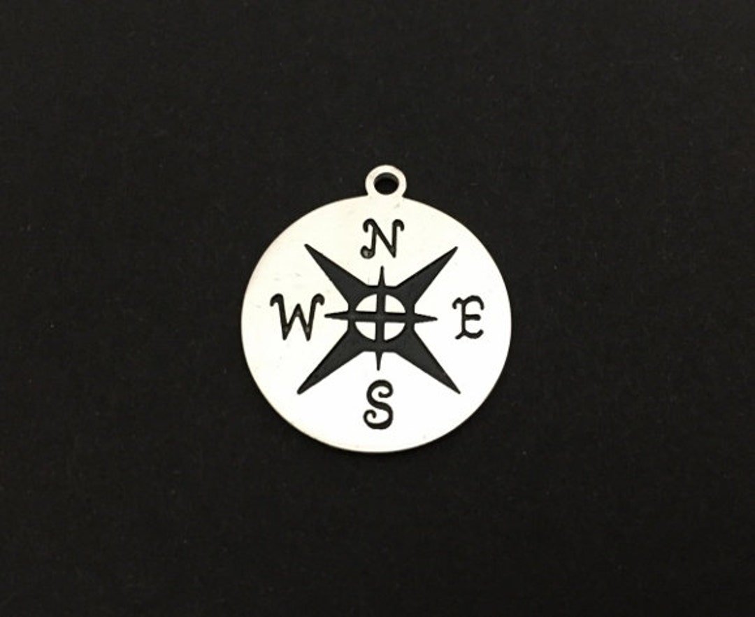 Stainless Steel Compass Pendant. 20MM Silver Compass Charm. Large ...