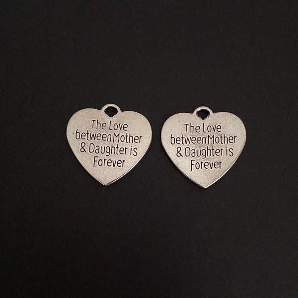 The Love between Mother and Daughter is forever. Lot of 10 / 20 / 30 / 40 / 50 Pcs Family Heart Charms. Jewelry Supplies. DIY Craft Charms.
