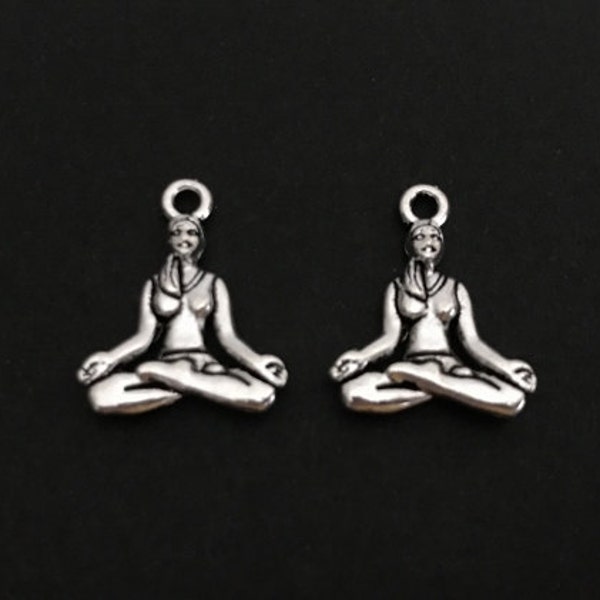 Yoga Charm.  Lot of 10 / 20 / 30 / 40 / 50 / 100 PCS Silver Base Metal Yoga Charms. Handmade Jewelry Pendants. DIY Craft Supplies.