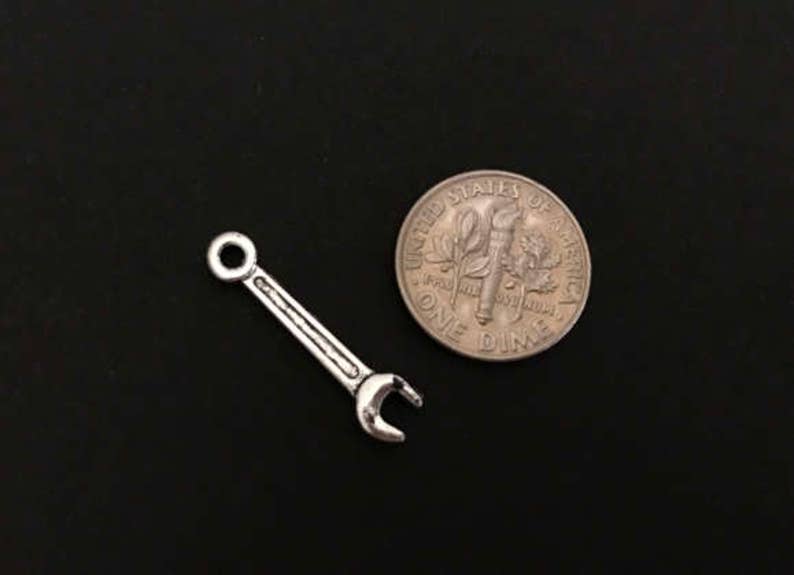 Small Wrench Charm Handmade Jewelry Pendants Lot of 10 20 30 40 50 100 PCS Silver Plated Wrench Charms Craft Supplies.