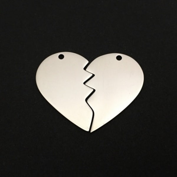 Stainless Steel Broken Heart Blanks. 32MM x 26MM Heart Tags. Broken Heart Blanks. Blanks for Necklaces or Key Chains. Hand Stamping Supplies