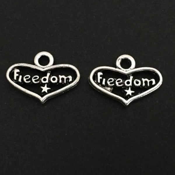 Small Freedom Charm. Lot of 10 / 20 / 30 / 40 / 50 / 100 pcs Freedom Heart Charms. Freedom Pendants. Handmade Craft Supplies. Military Charm