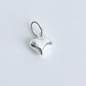 TINY Sterling Silver Puff Heart Charm. 925 Sterling Silver Heart. Small Puffy Heart Charm. Handmade Jewelry Supplies. Handcrafted Supplies.