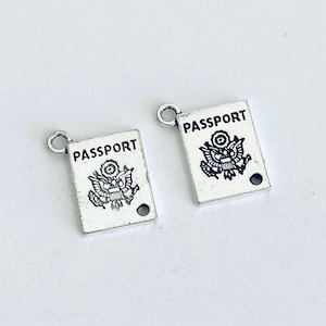 Passport Charm. Lot of 10 / 20 / 30 / 40 / 50 / 100 PCS Small Silver Tone Passport Pendants.  Handmade Jewelry Supplies. DIY Craft Supplies.