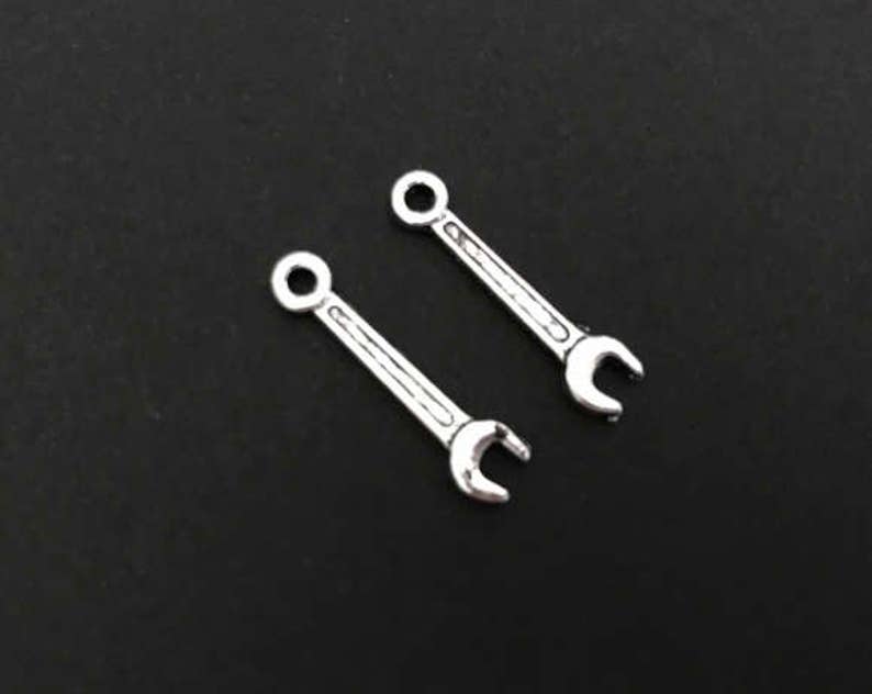 Small Wrench Charm Handmade Jewelry Pendants Lot of 10 20 30 40 50 100 PCS Silver Plated Wrench Charms Craft Supplies.