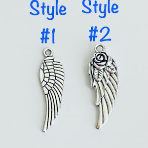 Base Metal Angel Wing Charm. Lot of 10 / 20 / 30 / 40 / 50 / 100 PCS 2-Sided Angel Wing with Rose. Rememberance Memorials Service Charms.