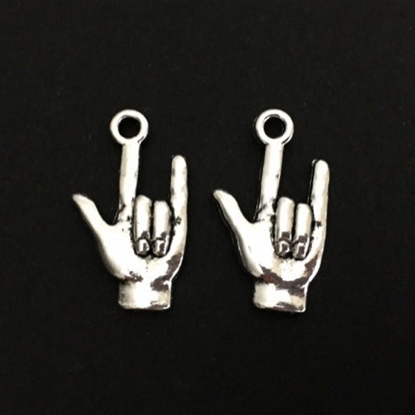 Hand Sign Charm. Lot of 10 / 20 / 30 / 40 / 50 / 100 Pcs Silver Tone I Love You Sign Charms. Handmade Jewelry Pendants.