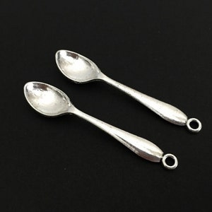 Large Silver Tone Spoon Charms.  Lot of 10 / 20 / 30 / 40 / 50 PCS Base Metal Spoon Charms. Handmade Craft Supplies. Jewelry Supplies.