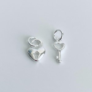 Small Sterling Silver Key and Lock Charm Set. 925 Sterling Silver Lock and Key Charms. Handmade Jewelry Supplies. Handcrafted Supplies.